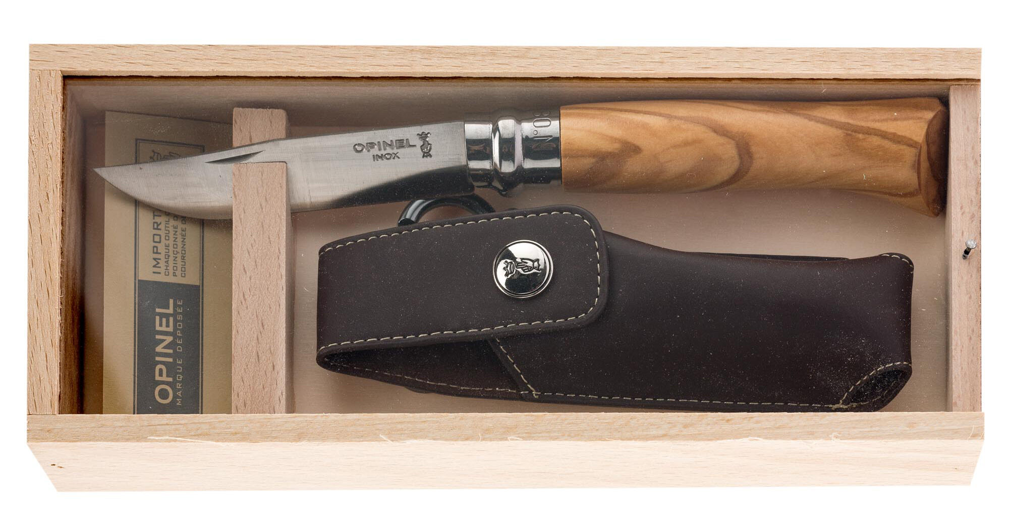 Couteau de poche Opinel n°8 Olivier + étui Alpine