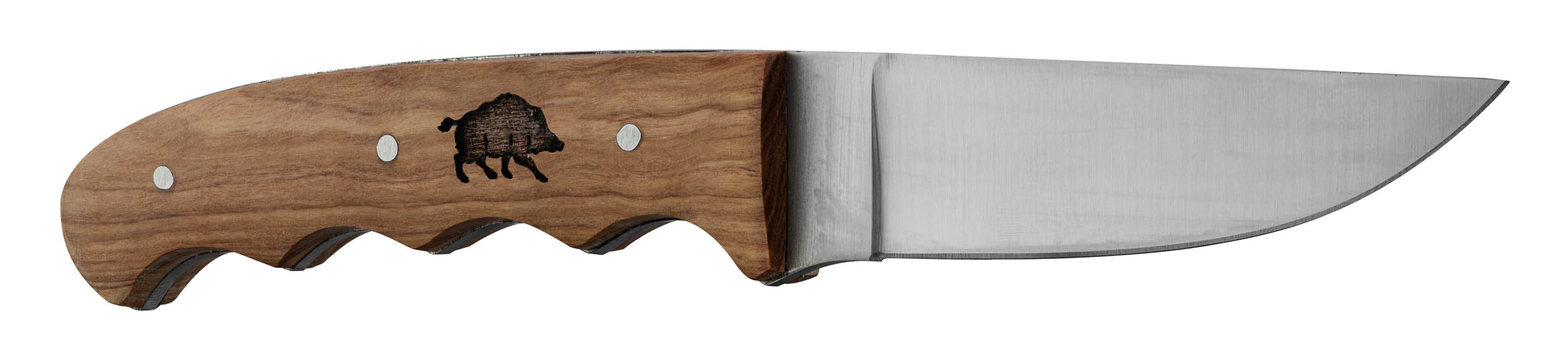 Couteau manche platane avec gravure sanglier et fourreau en cuir – Image 2