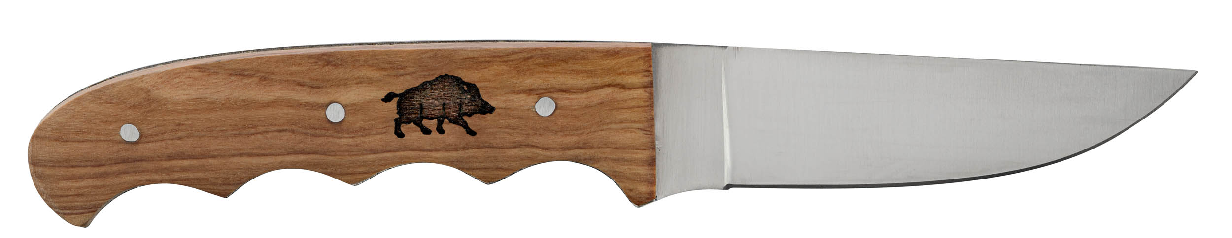 Couteau manche platane avec gravure sanglier et fourreau en cuir – Image 4